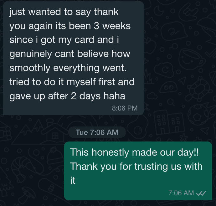 Client WhatsApp message